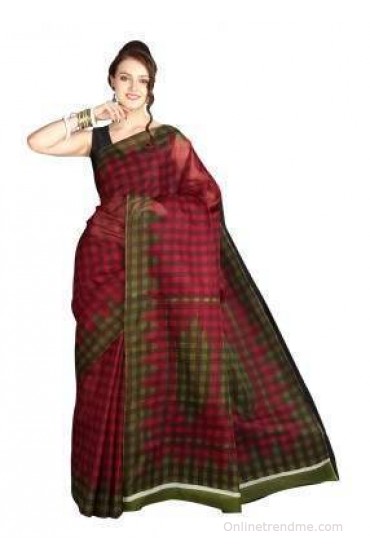 Pavechas Checkered Mangalagiri Polycotton Sari